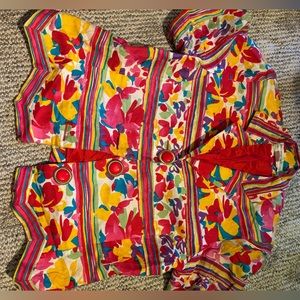 Vintage 90s Colorful Boxy Short Sleeve Blazer Linen Blend Size 14 Plus Novelty